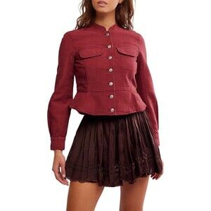 Free People Jocelyn Cotton Jacket Top Buttondown Textured Utility Flare M 285610